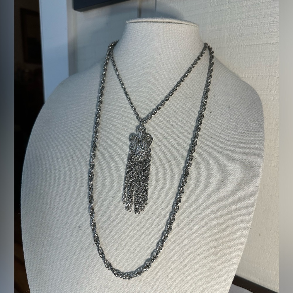 Long vintage double chain with abstract pendant